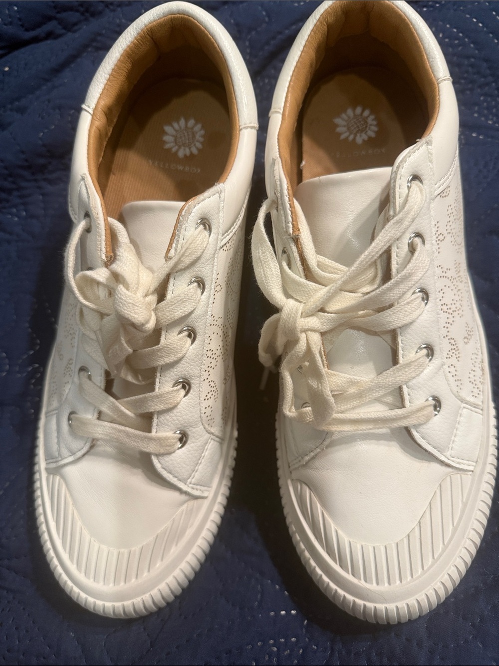 White Lace-Up Sneakers with Perforated Detail - Comfortable Everyday Shoes